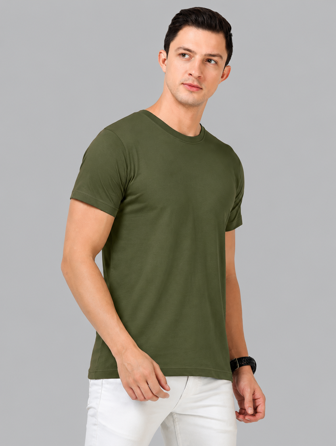 Leniswear Premium Cotton T-Shirt – Olive Green| 180 GSM | 100% Super Combed Cotton