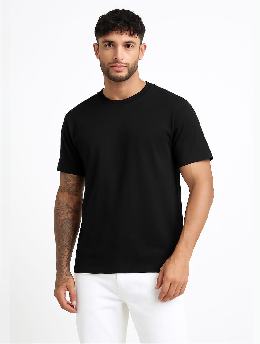 Leniswear Premium Cotton T-Shirt – Black| 180 GSM | 100% Super Combed Cotton