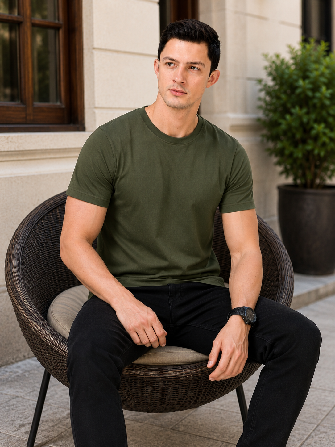 Leniswear Premium Cotton T-Shirt – Olive Green| 180 GSM | 100% Super Combed Cotton