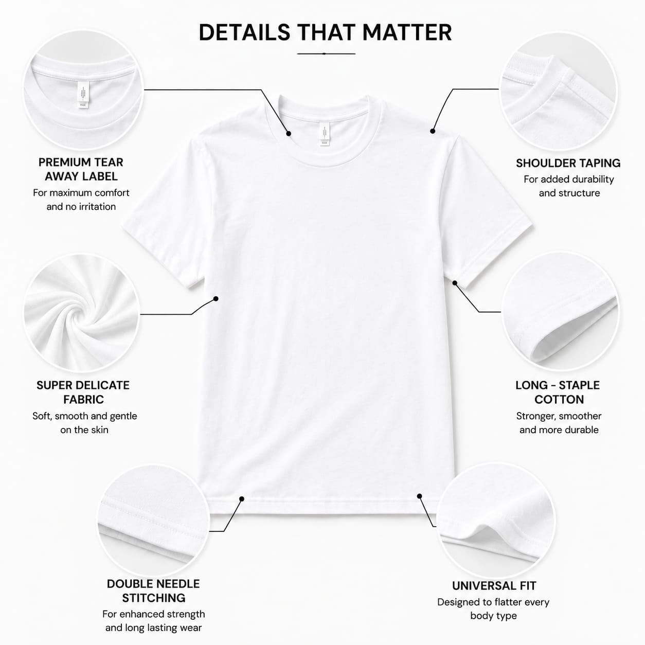 Leniswear Premium Cotton T-Shirt – White| 180 GSM | 100% Super Combed Cotton